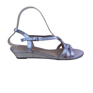 Talbots Women’s Metallic Silver Leather Strappy Slingback Wedge Sandals Size 7M